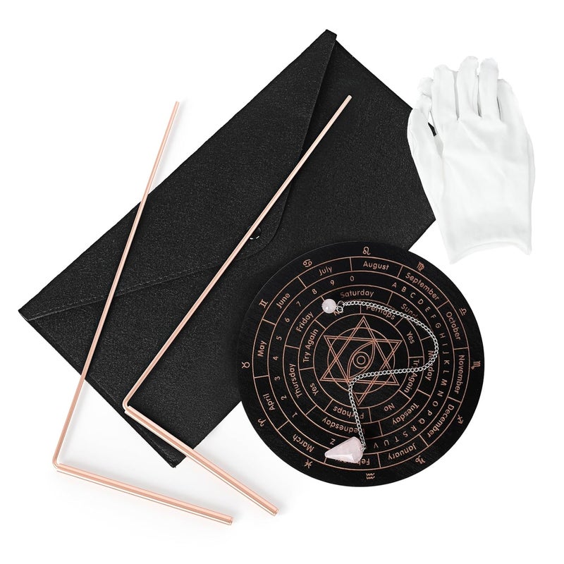 Mardili 99.9% Pure Copper Dowsing Rods Kit- 2PCS 11.8 * 5.12 Inch Divining Rods+Gift Bag+Gloves for Water Divining Witching, Energy Healing, Paranormal, Ghost Hunting, Gold, Yes No Questions (Black) - Image 1